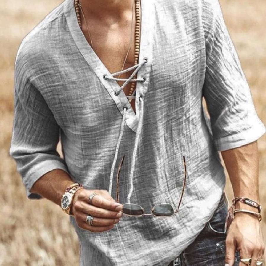 

Men's 3/4 Sleeve Cotton Linen Casual Shirt