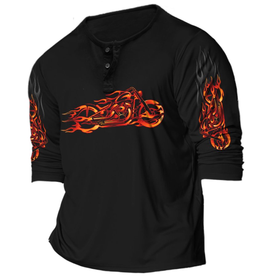 

Men's Vintage Motorcycle Road Trip Henley Collar T-Shirt