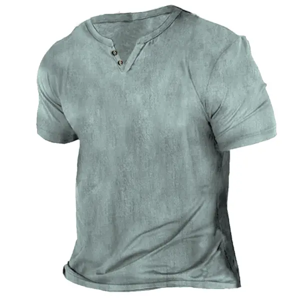 Men's Beach Casual Cotton Linen Short Sleeve T-Shirt - Chrisitina.com 
