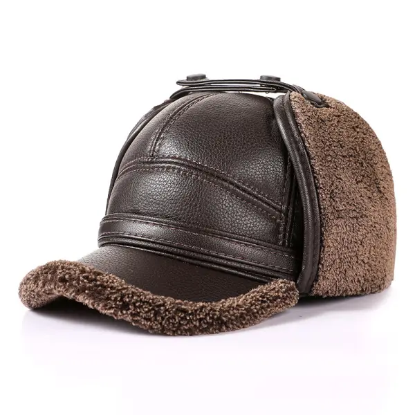 Men's Thickened Warm Earmuffs Buckle Leather Cap - Cotosen.com