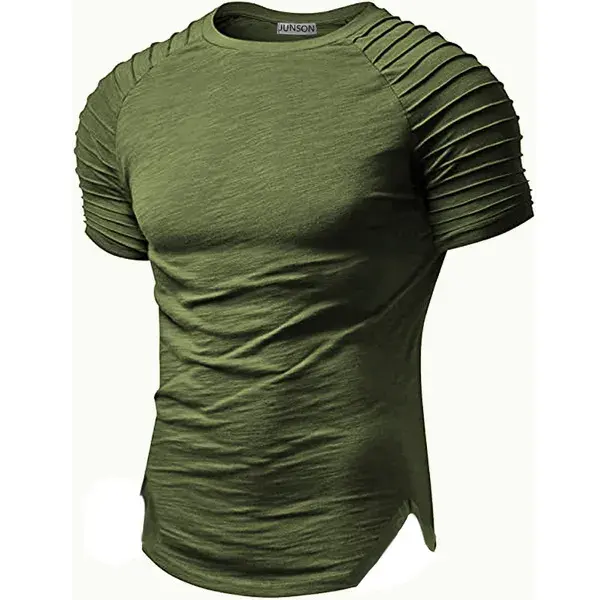 Men's Outdoor Pleated Raglan Sleeve Cotton T-Shirt - Kalesafe.com 