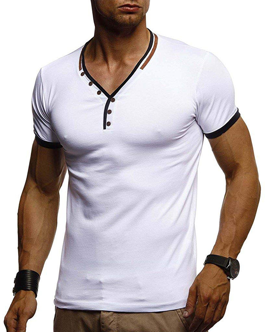 Men's Outdoor Neck Button Chic Panel Henley T-shirt
