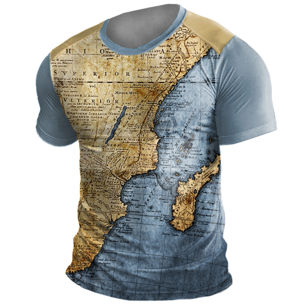 Men's Vintage Nautical World Chic Map Contrast Print T-shirt