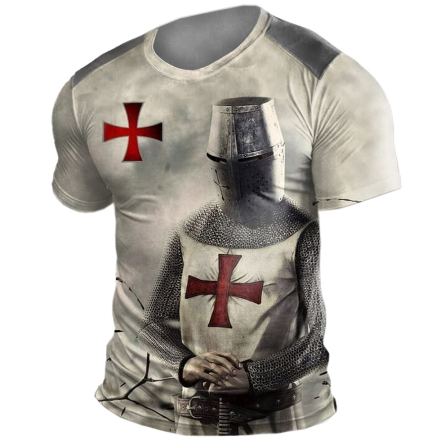 

Men's Vintage Templar Cross Print Contrast T-Shirt