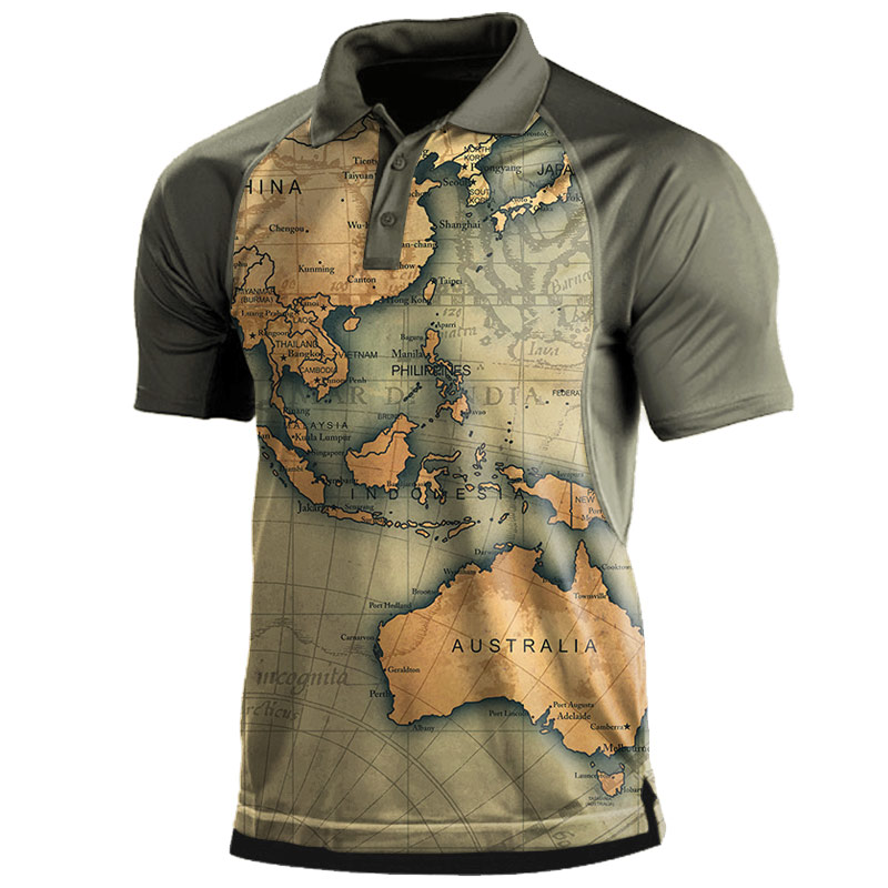 Men's Outdoor Vintage Map Chic Polo T-shirt