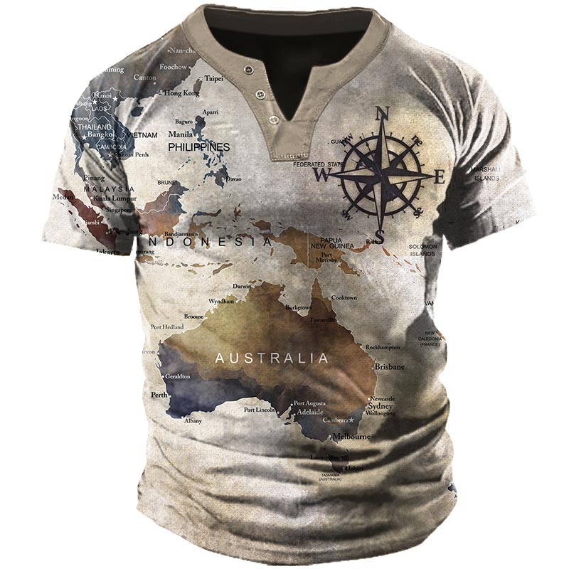Men's Vintage Nautical Map And Chic Compass Print T-shirt