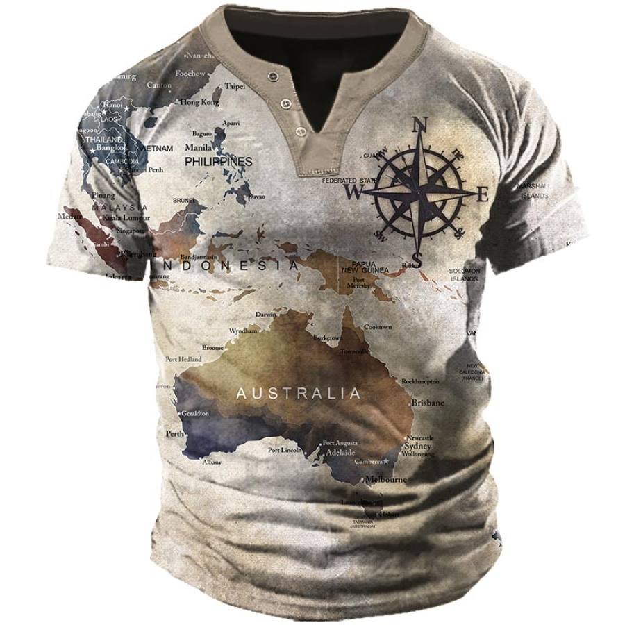 

Men's Vintage Nautical Map And Compass Print T-Shirt