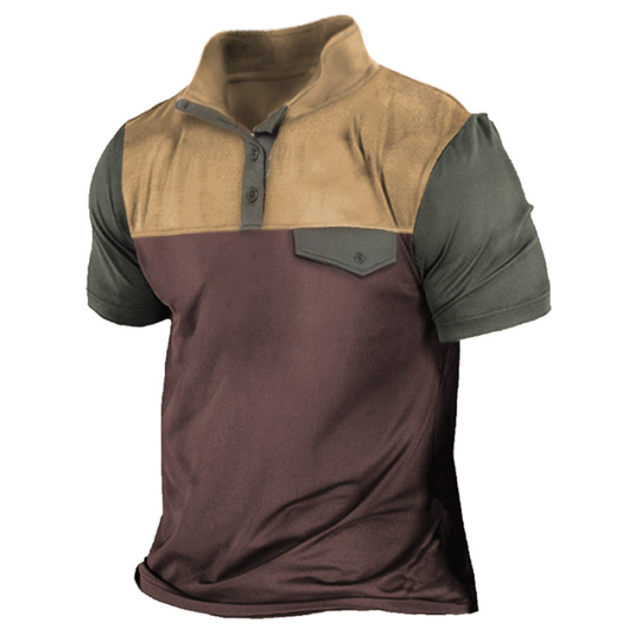 

Men's Vintage Fake Pocket Color Matching Training T-Shirt
