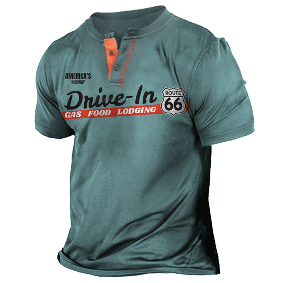 

Men's Vintage Route 66 Colorblock Henley T-Shirt