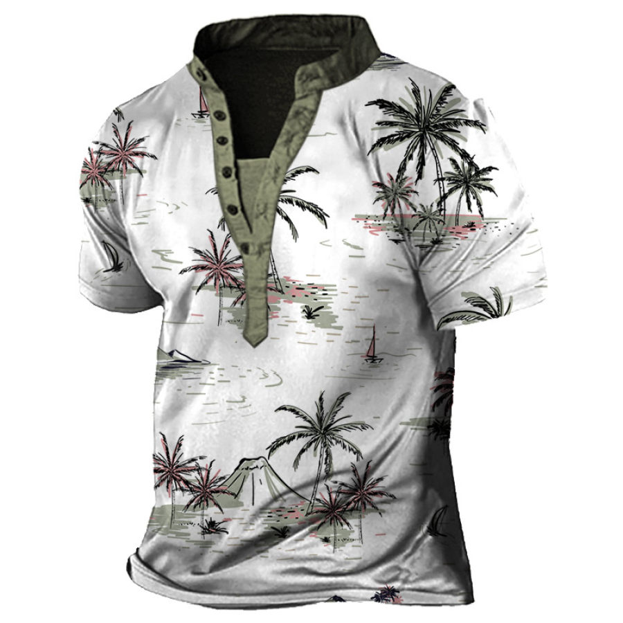 

Men's Coco Hawaiian Vacation Print Henley T-Shirt