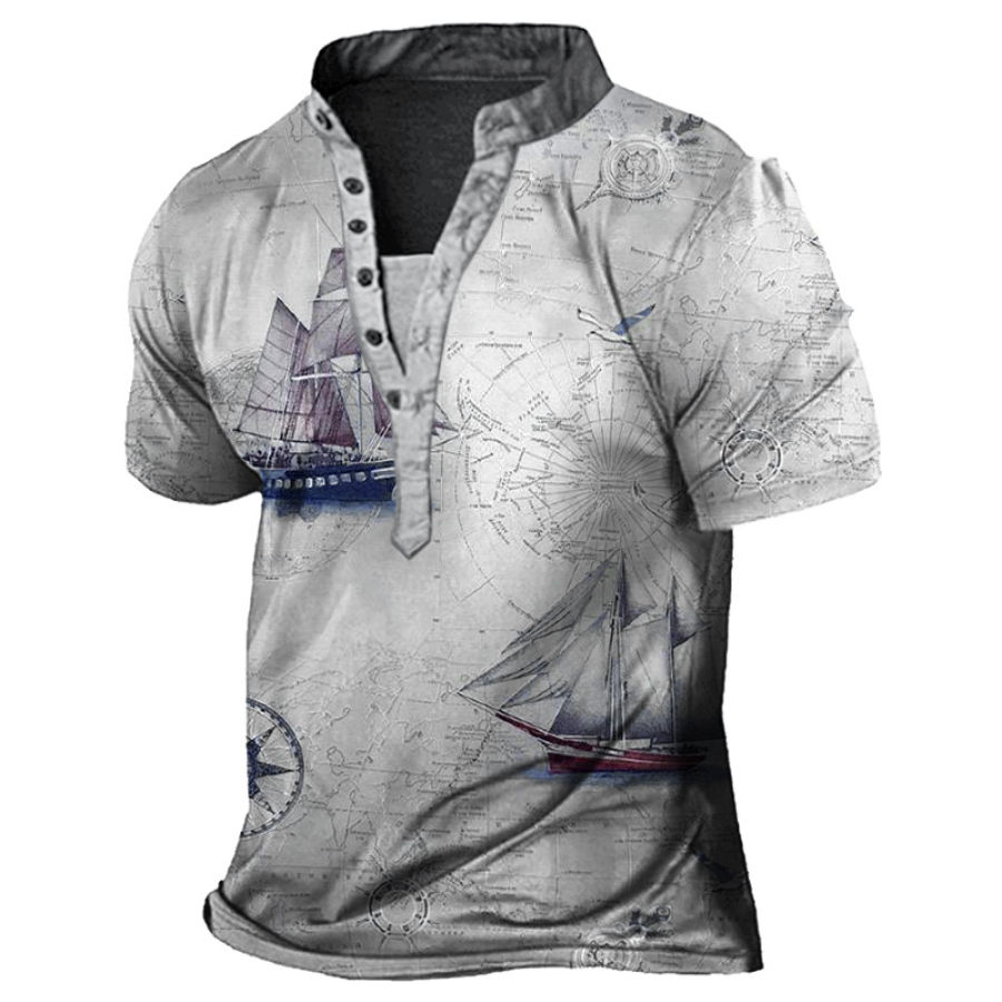 

Men's Outdoor Nautical Print Henley T-Shirt