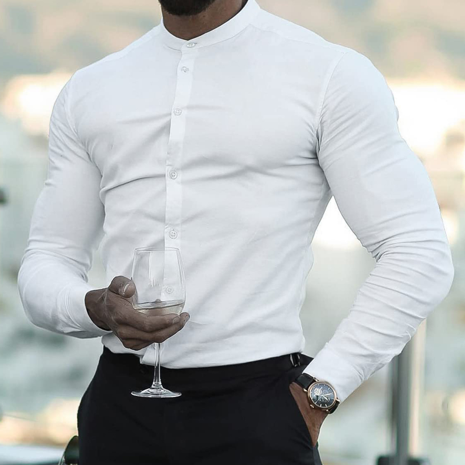 Men's Muscle Stretch Long Sleeve Chic Casual Shirt