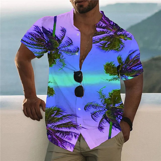 Men's Hawaiian Coconut Tree Chic Beach Casual Short Sleeve Shirt