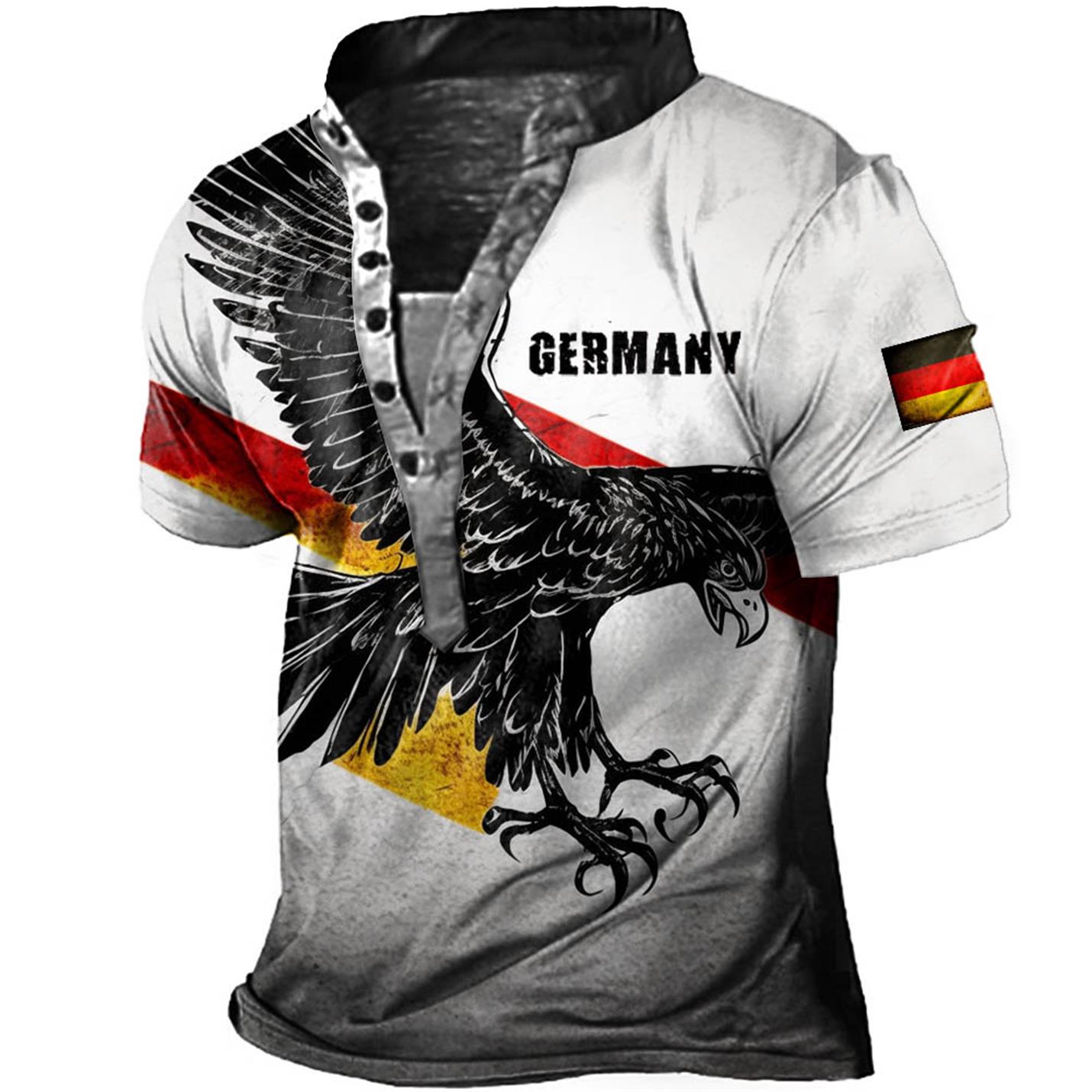 Men's Outdoor German Flag Chic Eagle Print Henley T-shirt