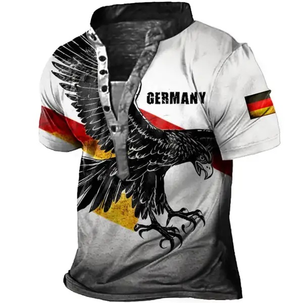Men's Outdoor German Flag Eagle Print Henley T-Shirt - Kalesafe.com 