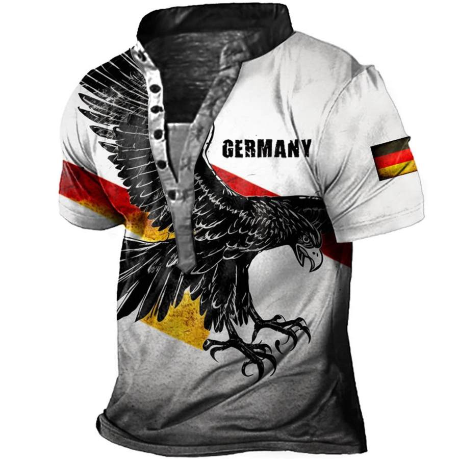 

Men's Outdoor German Flag Eagle Print Henley T-Shirt