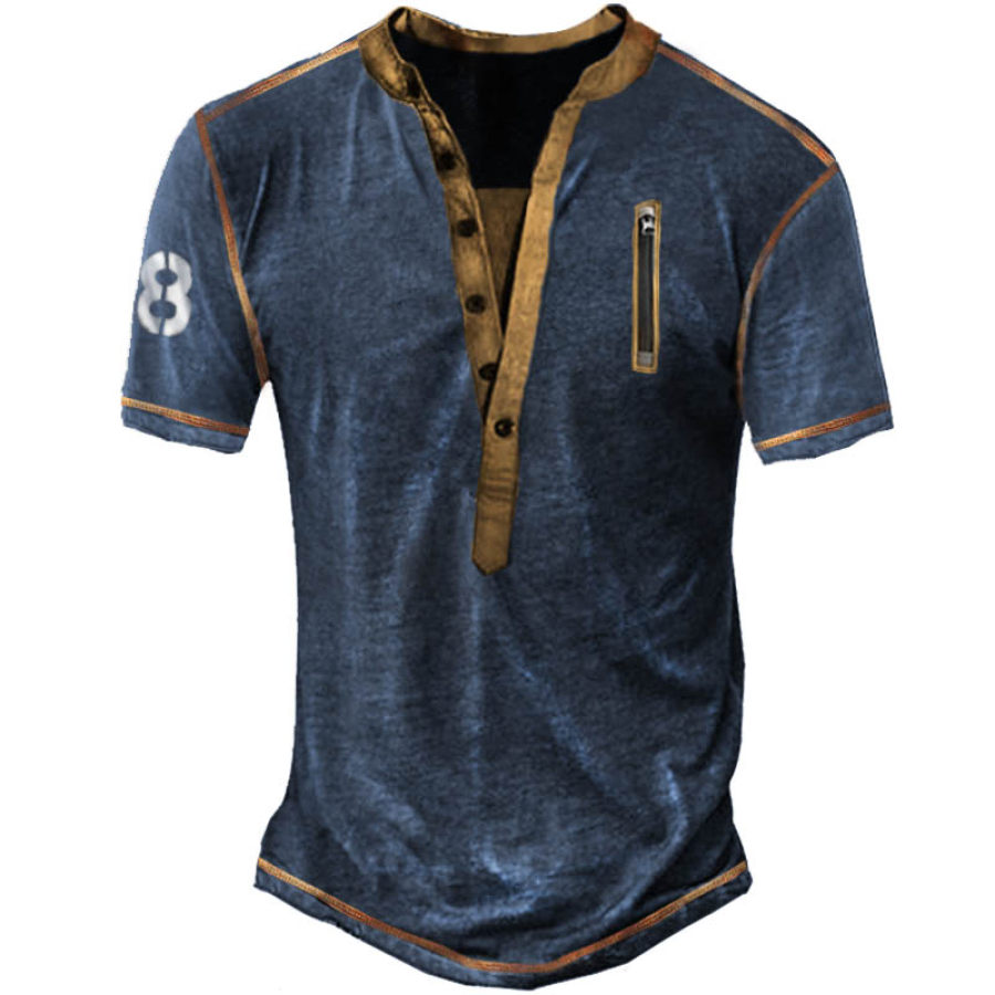 

Camiseta Henley De Color En Contraste Con Cremallera Táctica Para Exteriores Para Hombre