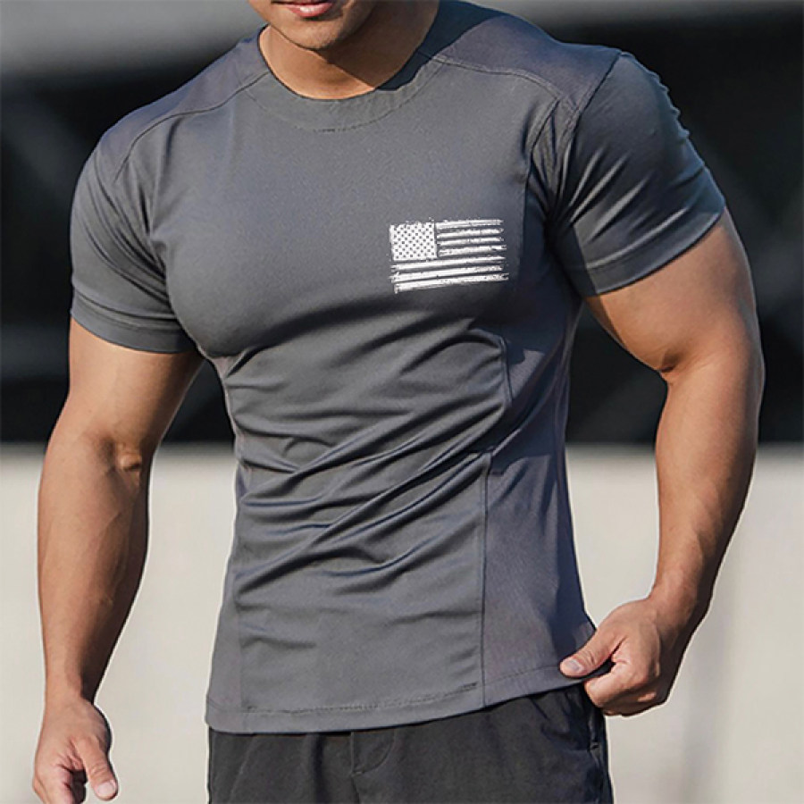 

Men American Flag Stretch Sport Dry Moisture Wicking T-Shirt