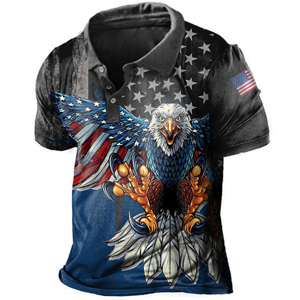 Vintage American Flag Liberty Chic Eagle Print Men's Polo Short Sleeve T-shirt