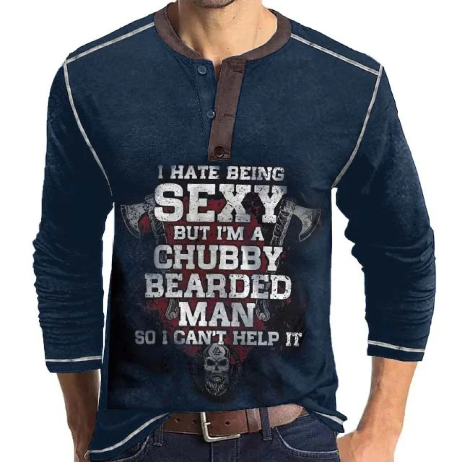 

Mens Vintage Print Men Henley Shirt