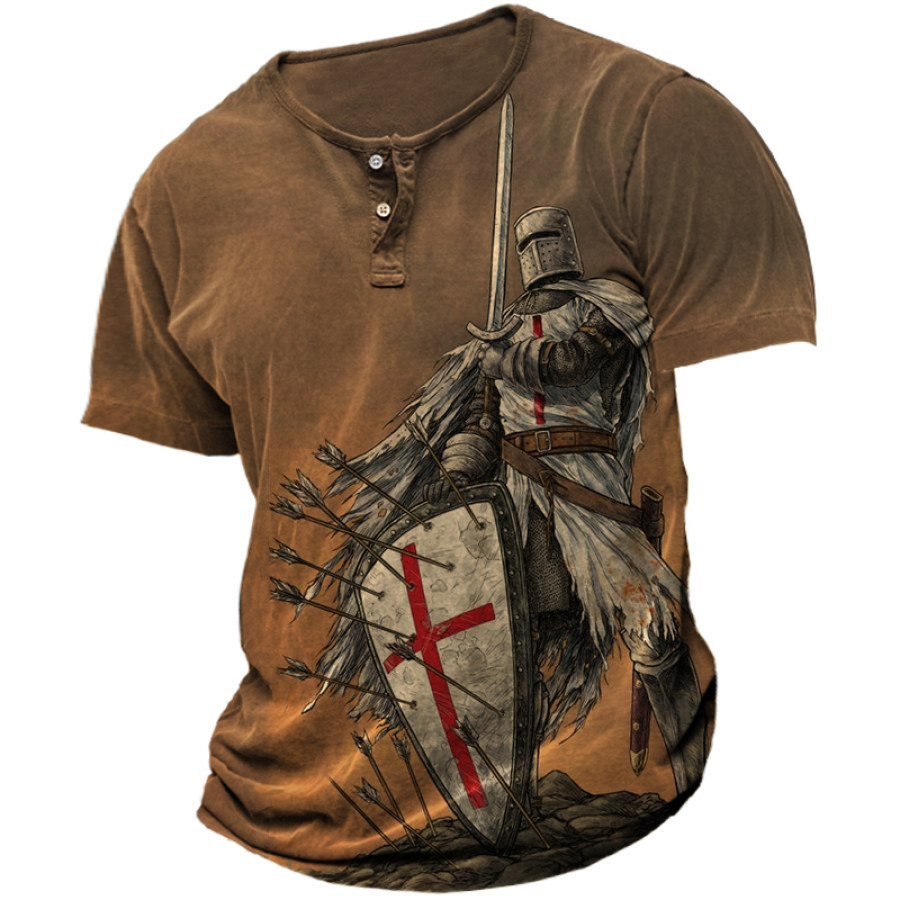 

Mens Outdoor Crusades Printed Henley Shirt Tee