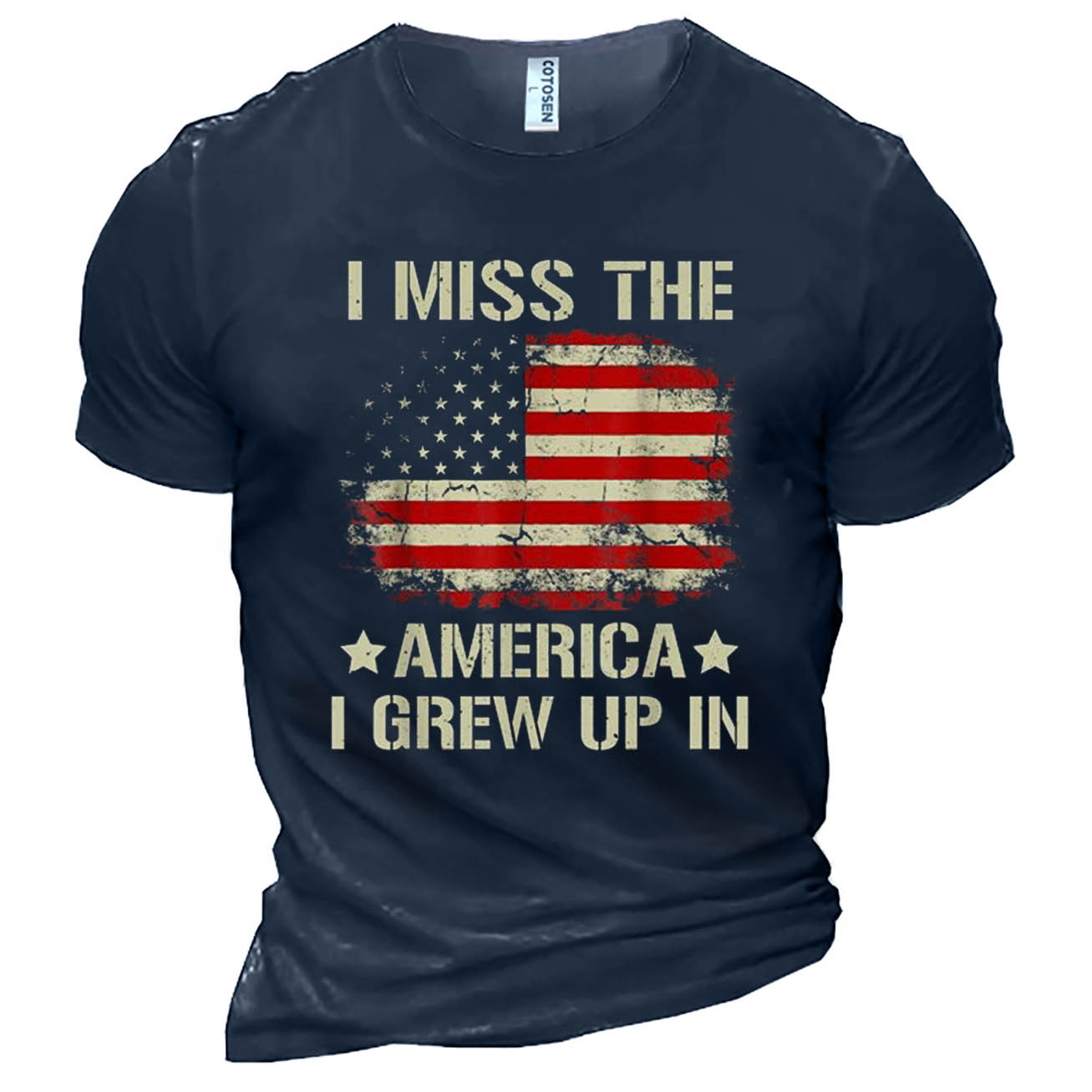 Men's Vintage I Miss Chic The America I Grew Up In American Flag Cotton T-shirt