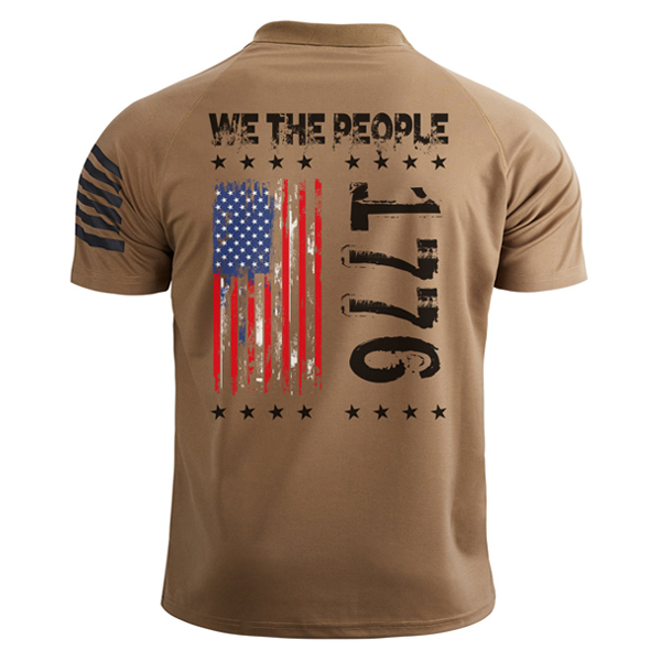 Men Outdoor 1776 American Chic Flag Raglan Polo Shirt