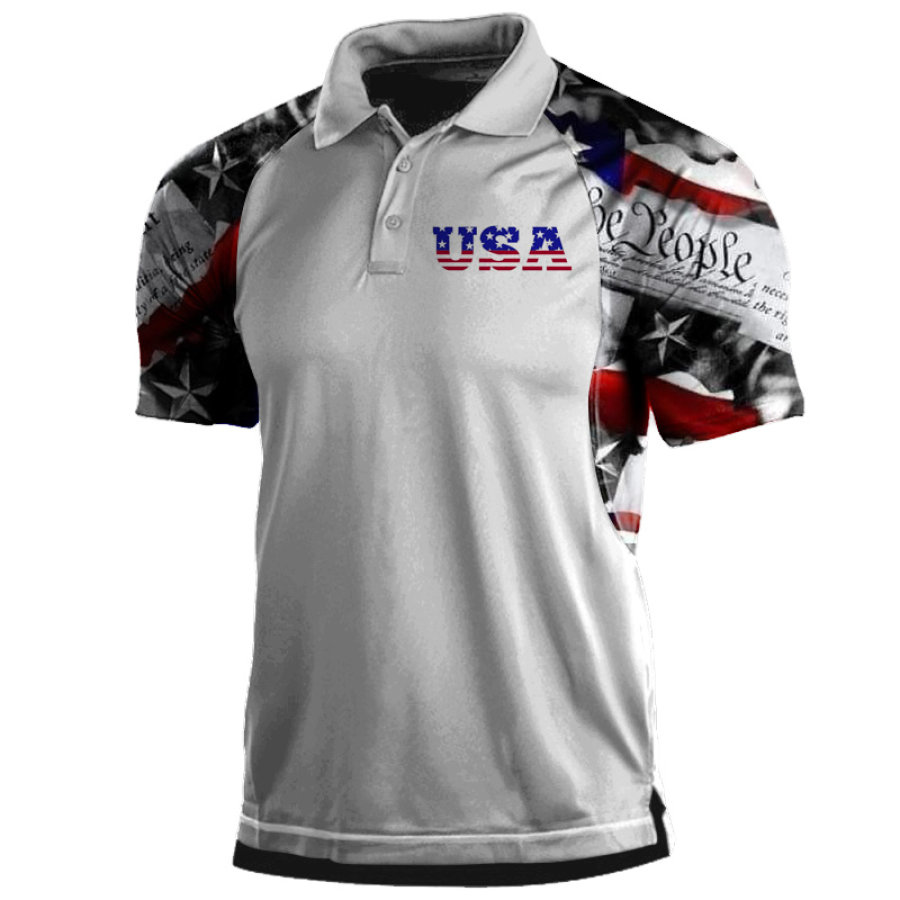 

Men's Casual USA Flag Print Polo T-Shirt