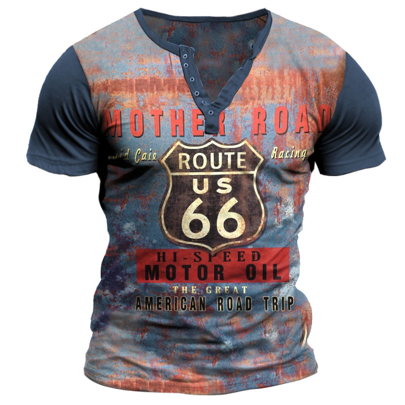 Men's Vintage Motor Oil Chic Route 66 Henry T-shirt