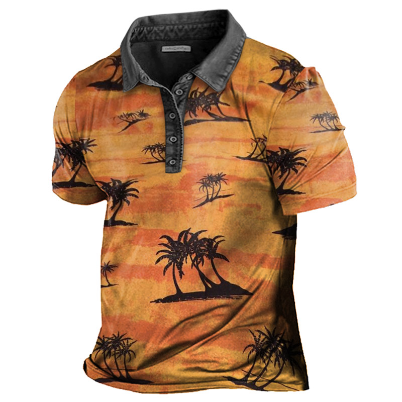 Men's Vintage Vacation Casual Chic Coconut Print Polo T-shirt