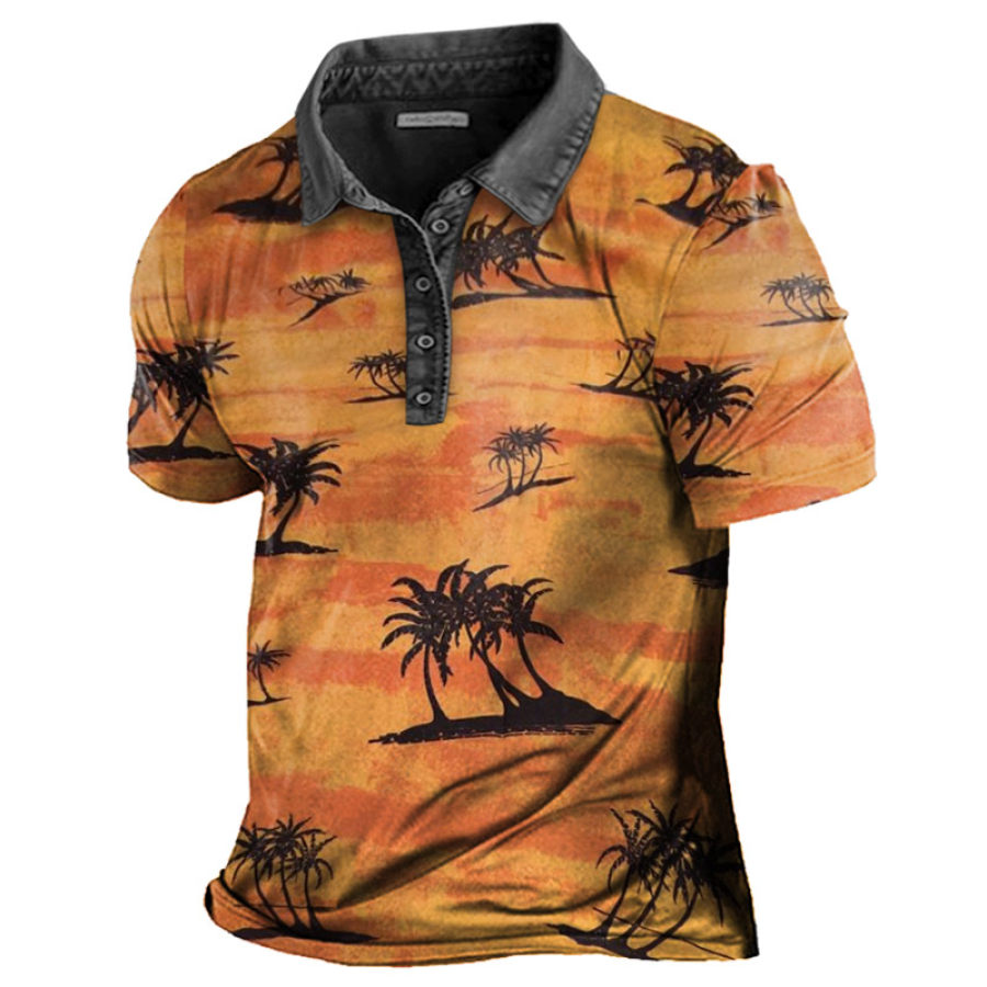 

Men's Vintage Vacation Casual Coconut Print Polo T-Shirt