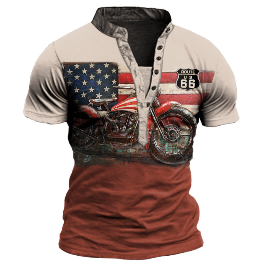 

Men's Vintage American Flag Motorcycle Henley T-Shirt