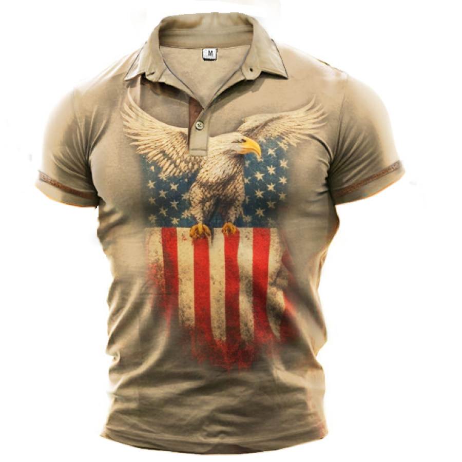 

Men's Outdoor American Flag Free Eagle Old Print Polo Shirt