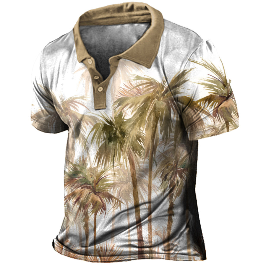 

Men's Vintage Coconut Print Polo Neck T-Shirt