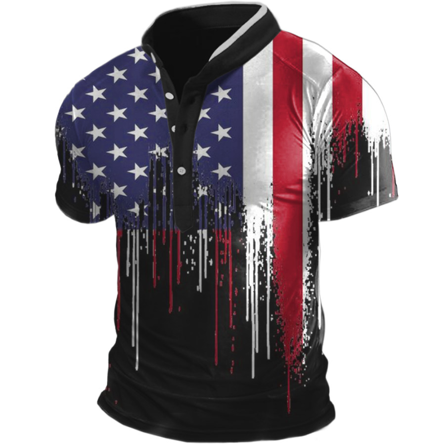 

Men's Vintage American Flag Henley Collar T-Shirt