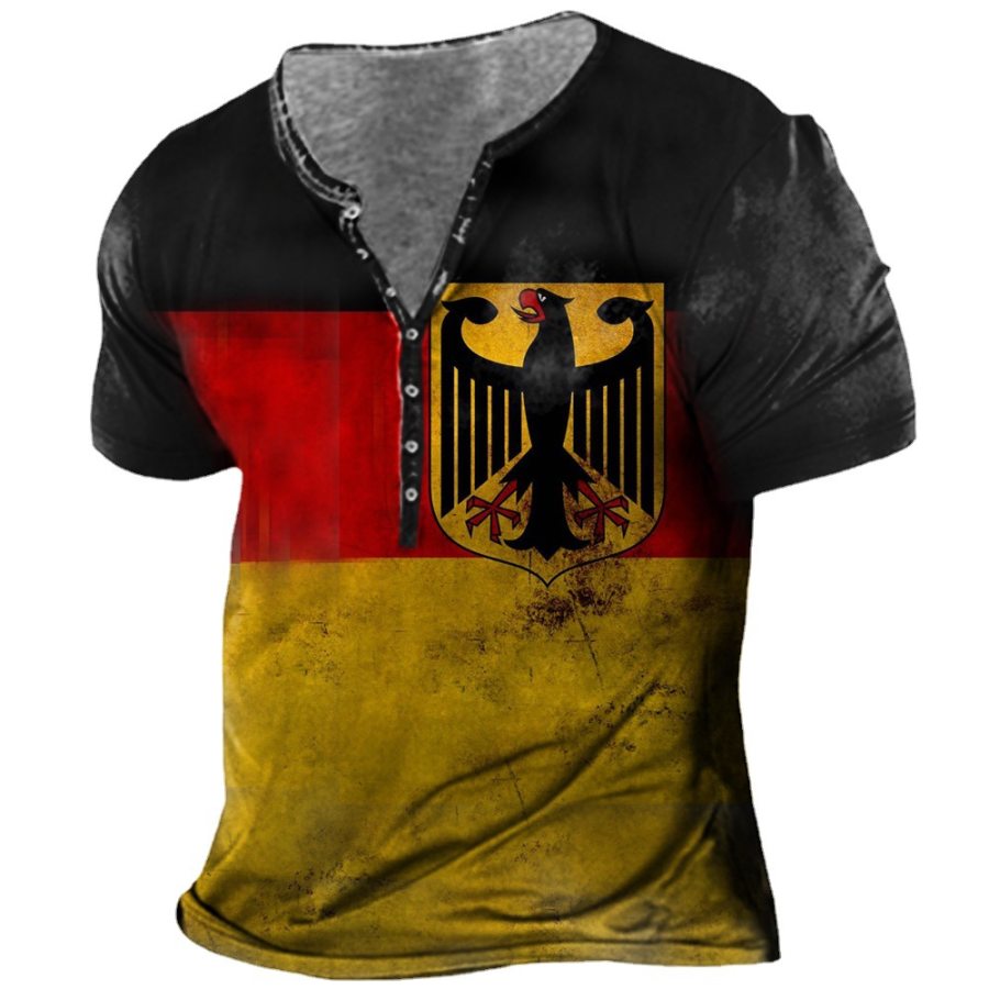 

Men's Vintage German Flag Eagle Print Henley Collar T-Shirt