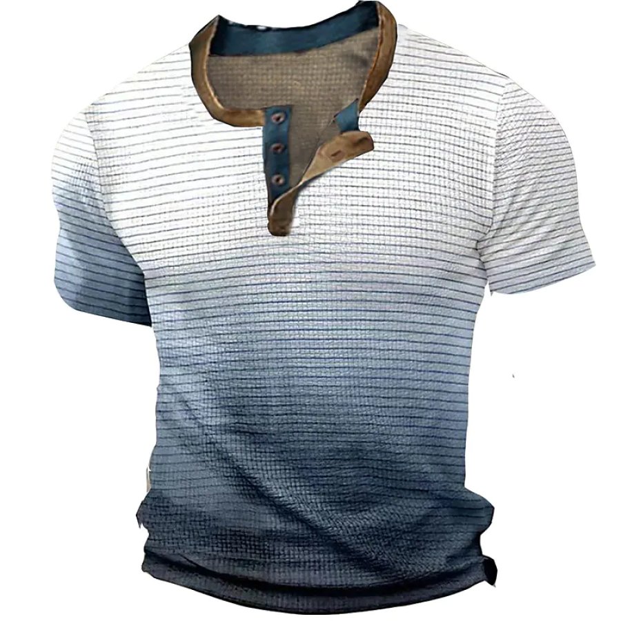 

Men's Outdoor Gradient Color Waffle Henley Short Sleeve Tee