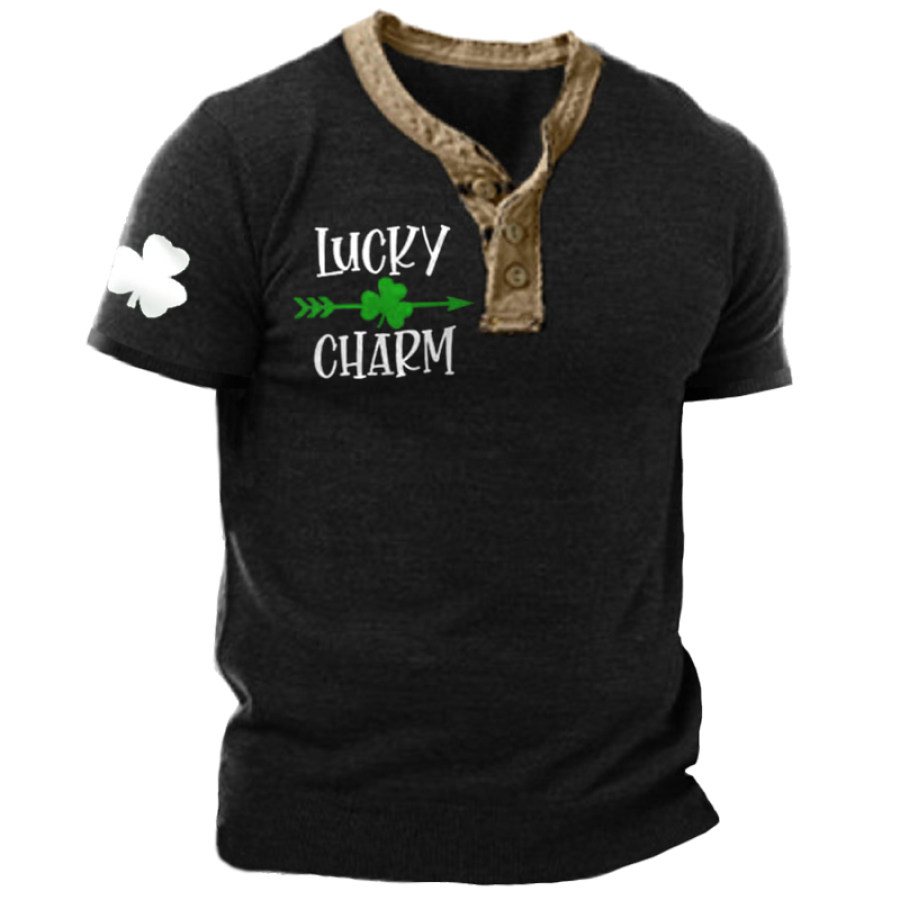 

St. Patrick's Day Shamrock Print Men's Short Sleeve Henley T-Shirt