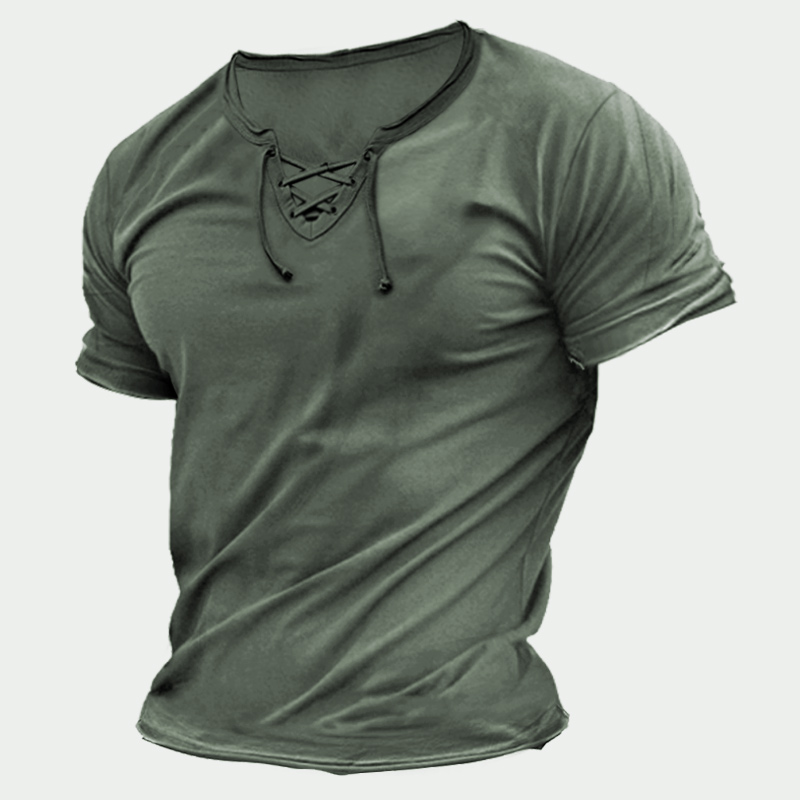 Men's Vintage Outdoor Special Chic Training Tactical Lace-up T-shirt