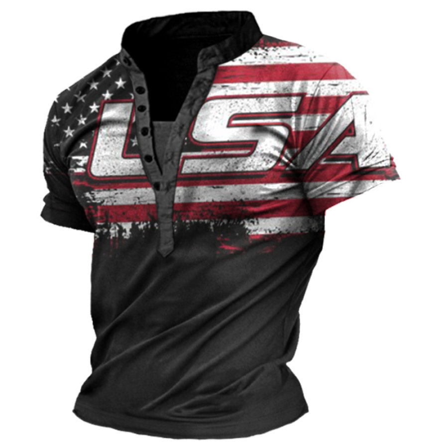

Men's USA Flag Print Henry T-Shirt