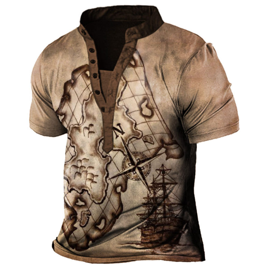 

Men's Vintage Outdoors Nautical Print Henley T-Shirt