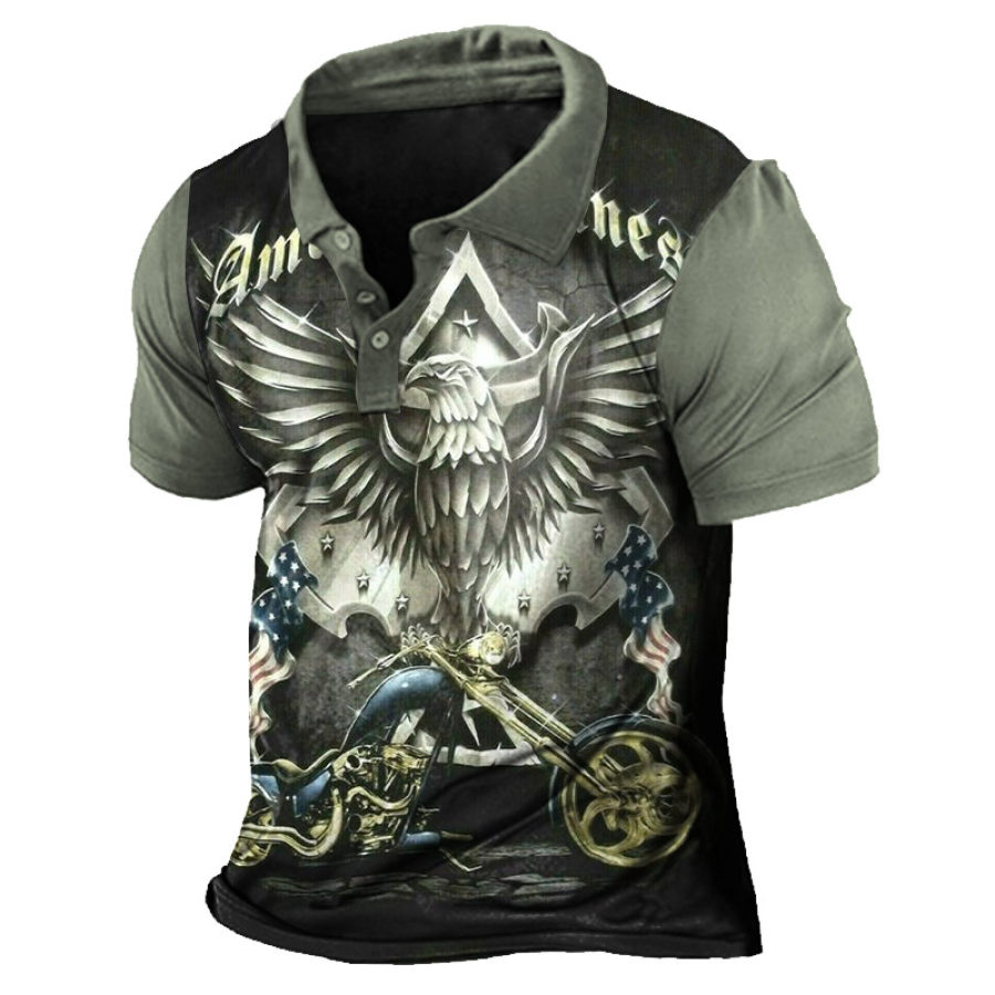 

Men's Outdoor Vintage Motorcycle American Eagle Polo Neck T-Shirt