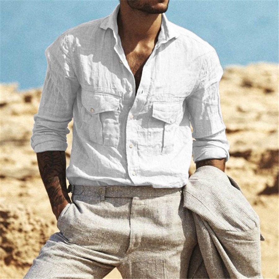 

Men's Cotton Linen Casual Long Sleeve Shirt