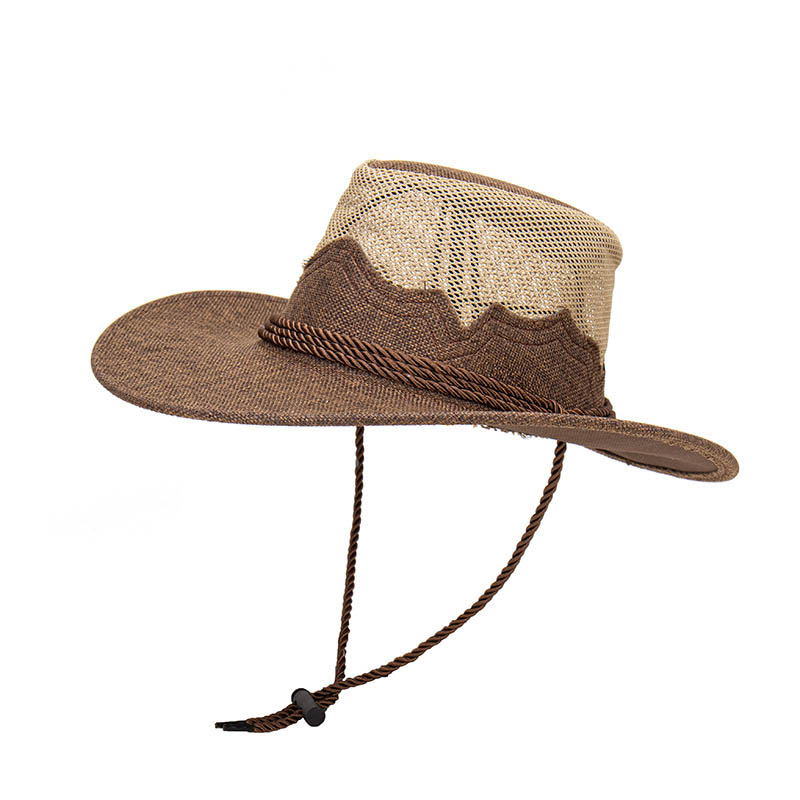 Men's Outdoor Drawstring Woven Chic Cowboy Beach Straw Hat