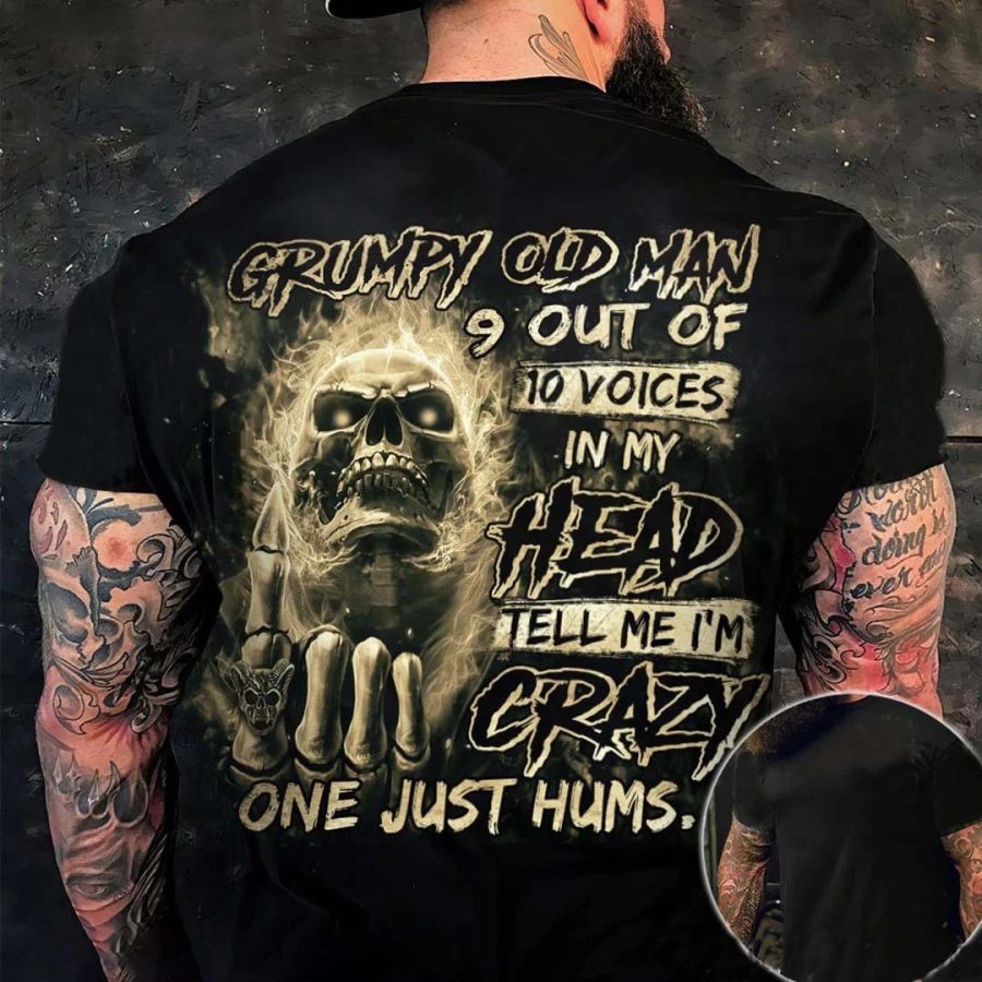 

Men's Grumpy Old Man One Just Hums Fire Skull Cotton T-Shirt