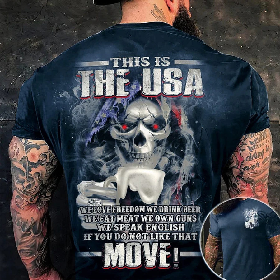 

Men's G3D Skull Print Short Sleeve Biker Cotton T-Shirt