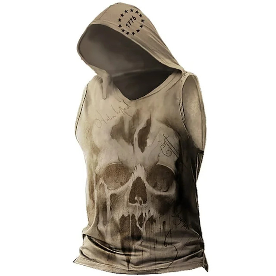 

Men's Vintage Skull Print Hoodie Sports Vest