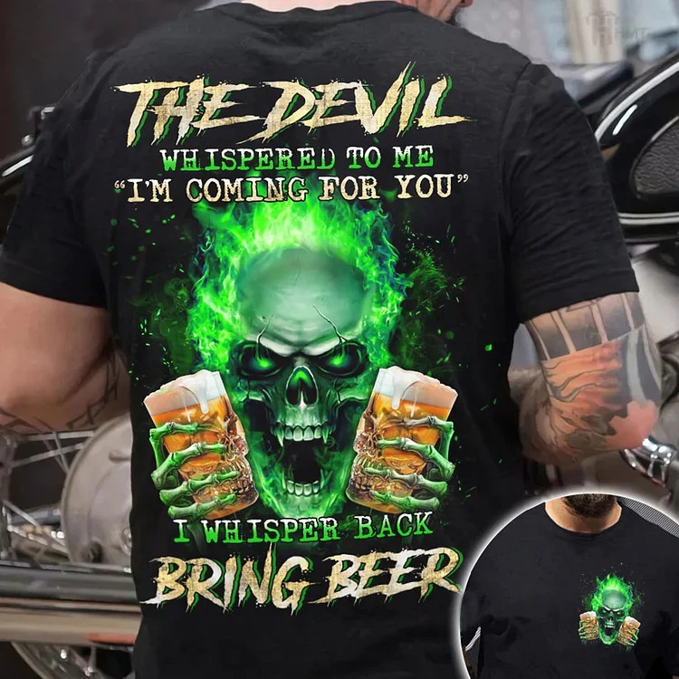 The Devil Whispers To Chic Me Brings Beer Men Cotton T-shirt