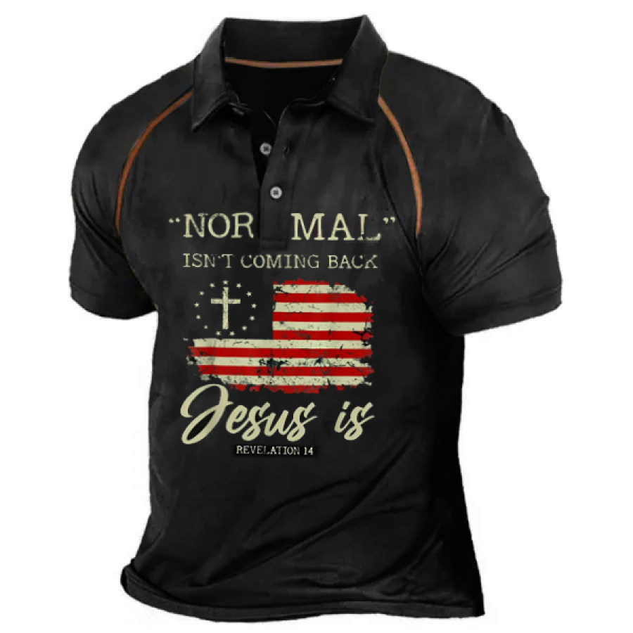 

Normal Isn't Coming Back But Jesus Is Revelation 14 Men Polo Shirt