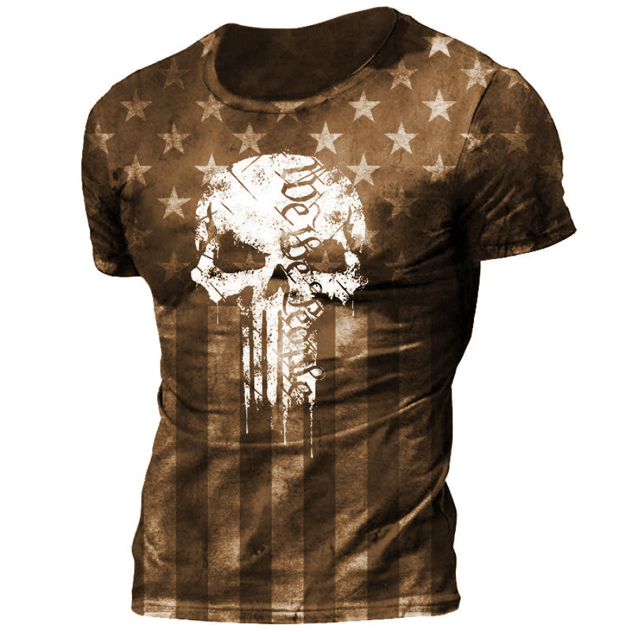 

Men's Vintage American Flag Skull Print Short Sleeve T-Shirt